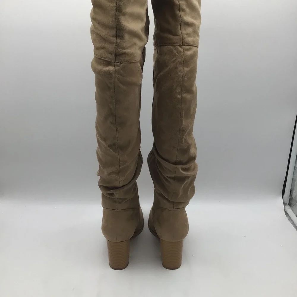 Journee XWC Kaison Tan Slouchy Over The Knee Block Heel‎ Boots Womens Size 9.5